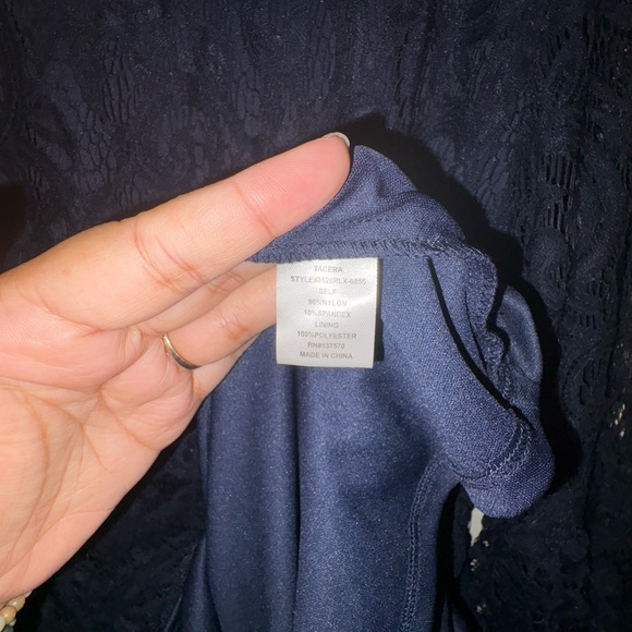 Tacera Navy Lace Overlay Dress 1X - Picture 6 of 6